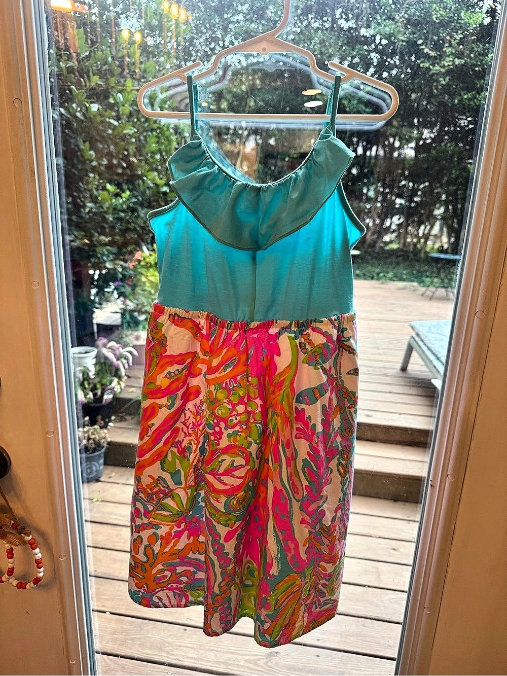 Lilly Pulitzer Floral Midi Dress in Turquoise & Pink Girls Size Large Like New